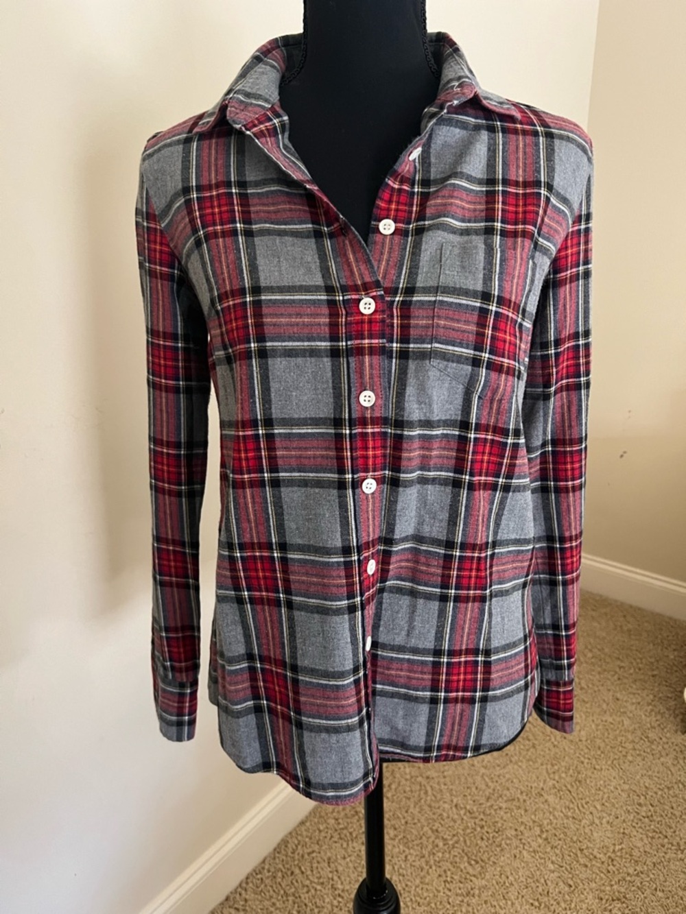 Women’s JCREW 90's Minimalist Plaid Boyfriend Button Down Shirt Size 0